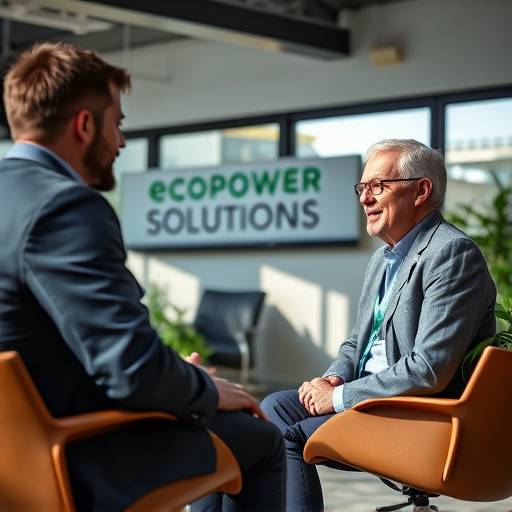 Interview segment from a video about a local renewable energy provider, 'EcoPower Solutions' headquarters.