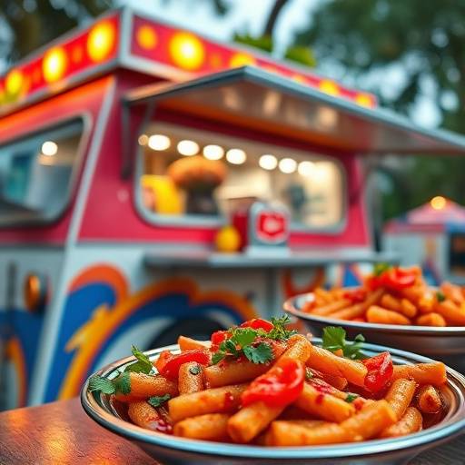 Screenshot from a vibrant promotional video for 'The Spicy Spoon' food truck featuring close-ups of their dishes.