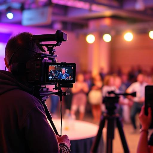 Videographer recording a live event with professional audio and video equipment.